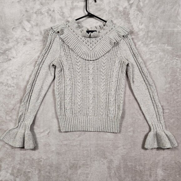 Cynthia Rowley Ruffle Details Knit Sweater with Metal thread detail Womens Sz M - Picture 1 of 8